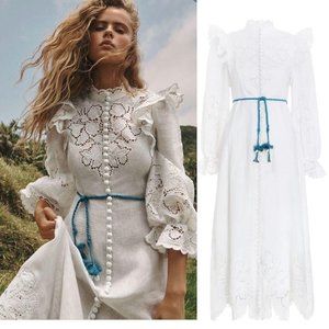 Zimmermann Carnaby Floral Broderie Scallop Trim Stand Collar White AU2